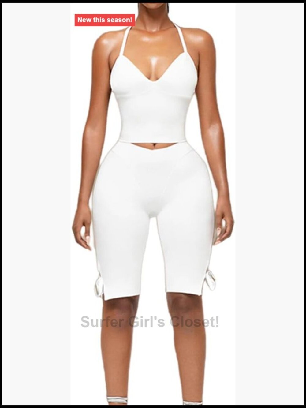 Sleeveless Halter Crop Top & Shorts Set Bodycon 2 Piece Outfit Sexy Clubwear